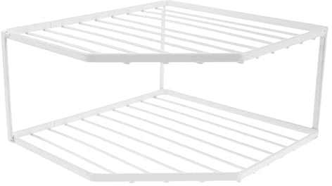 SOESFOUFU Dish Rack and Pan Holder Stand Double Layer White Iron Corner Shelf with Space Optimization and Efficient Organization, Modern for Kitchen Countertop Storage