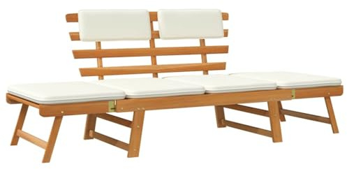 vidaXL Lettino da giardino 2 in 1 con cuscino in legno di acacia massiccio, 190 cm