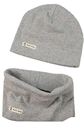 PAADIYA Baby Strickmütze+ Loop Schal Set Baumwollmütze Weich Kinder Mode Beanie Mütze Nackenwärmer Halsbänder Halstuch Herbst Winter