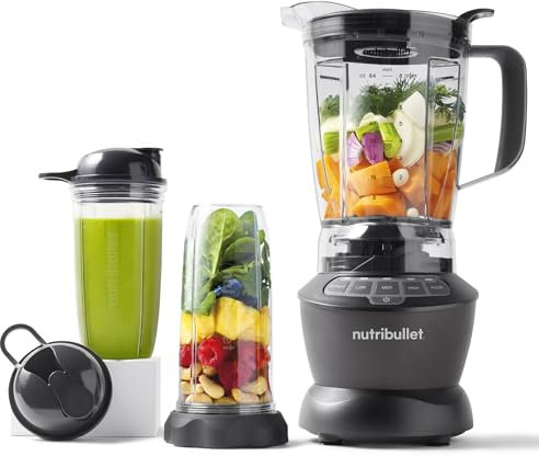 nutribullet Full Size Blender, Elektrischer Mixer, Multifunktionaler Stabmixer, Professioneller Mixer, 1000 Watt Leistung, 1,6l Becher, grau, NBF450DG