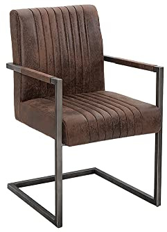 invicta INTERIOR Moderner Freischwinger Stuhl Big Aston Vintage braun Eisengestell gebürstet Armlehnenstuhl Esszimmerstuhl