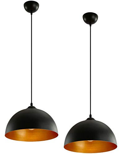 Jago® Pendelleuchte 2er Set - LED, Ø 30cm, E27, Eisen, im Industrial Vintage Design, für Esszimmer, Schlafzimmer, Wohnzimmer, Küche, Schwarz-Gold - Deckenleuchte, Hängeleuchte, Hängelampe