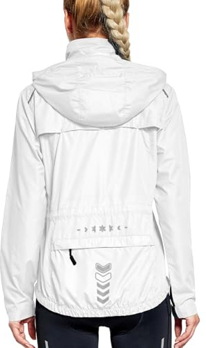 FitsT4 Sports Women's Cycling Running Jackets Lightweight Windproof Bike Windbreaker Reflective with Hood White Size L