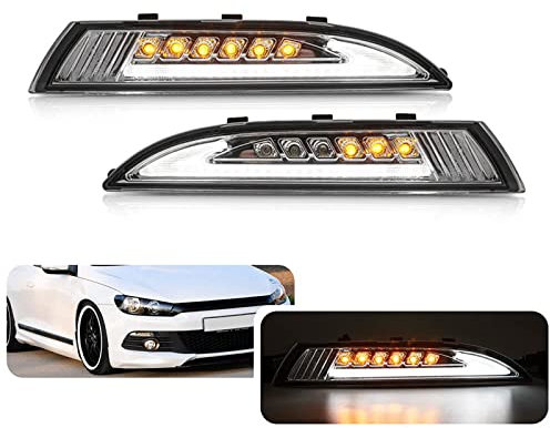 njssjd 2 Stück klare Linse weiße LED DRL Tagfahrlicht bernsteinfarbene dynamische LED Blinker für 2008–2013 MKIII S'cirocco 2 Stück