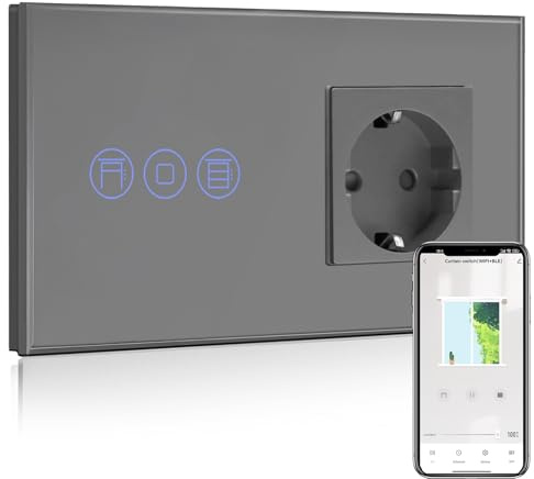 BSEED Presa normale con interruttore per tapparelle Smart Alexa, interruttore per tapparelle WIFI con presa di corrente, compatibile con Alexa, Google Home, interruttore per tapparelle intelligenti,