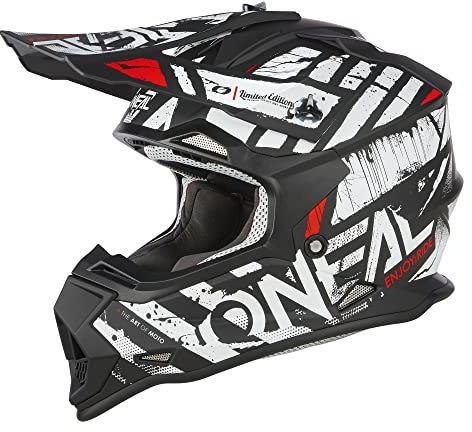 O'NEAL | Casco de Motocross | MX Enduro | Norma de Seguridad ECE 22.06, Aberturas de ventilación para una refrigeración óptima | Casco 2SRS Glitch V.23 | Adulto | Negro Blanco | Talla S (55/56 cm)