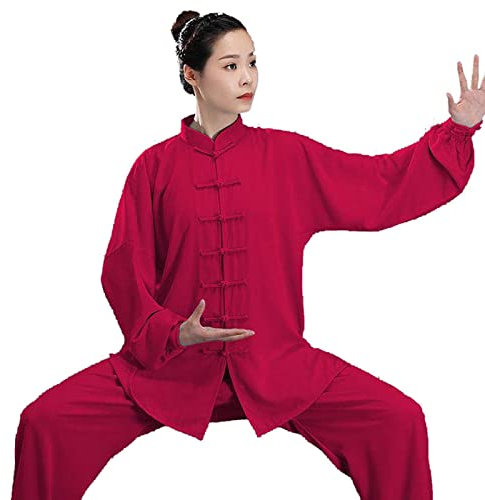 ZEDDG Kampfkunst Anzug Damen Kung Fu Tai Chi Uniform Herren Traditionelle Chinesisch Kostüm Für Meditation Wing Chun,Rose-S