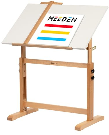 MEEDEN White Adjustable Drafting Table: 35.5 x 23.5 Art Drawing Desk with Height Adjustment - Solid Beech Wood Craft Painting Tables - Large Tilting Table for Adults Artists Writing Working
