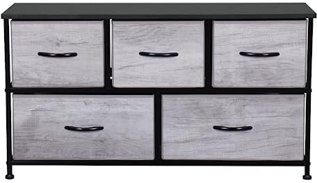 Requena Wide Chest of Drawers with 5 Drawers and Wood Top, Large Storage Space, Easy to Install Room Organizer for Bedroom, Living Room, Nursery (CD-206-GREY-BLK)