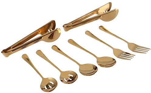 Hopbucan Stainless Steel Flatware Serving Utensils Serving Spoon for Kitchen (Gold,8 Pieces)