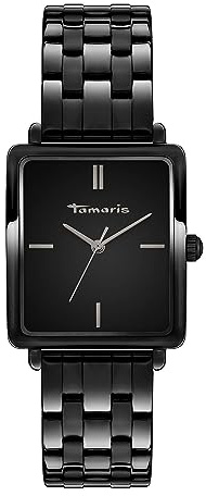 Tamaris Damenuhr mit eckigem Gehäuse & Edelstahlband oder Lederband – Schlichte Armbanduhr für Damen in Silber, Gold, Roségold, Schwarz, Blau, Grün, Lila uvm