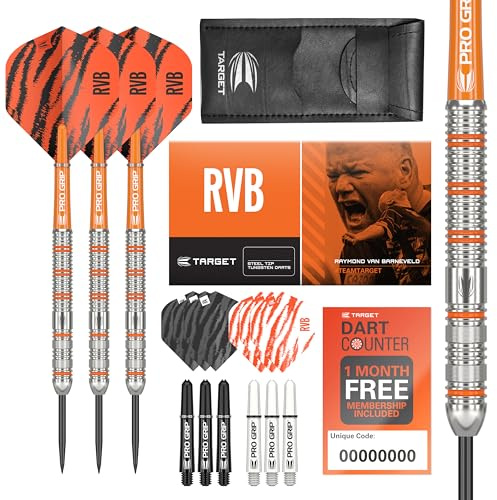 Target Darts Raymond van Barneveld RVB 23G 80% Tungsten Steel Tip Darts Set - 9 Pro Grip Shafts - 9 Pro Ultra Flights - Dart Wallet Bundle