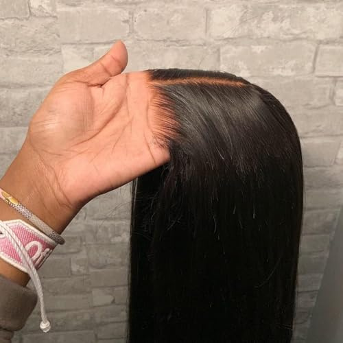 Parrucca senza colla Capelli Umani Dritti Naturali Brasiliani Donna Parrucca, pretagliata Hd senza colla colore naturale sbiancato nodi capelli umani Parrucche per nero 18 pollici.