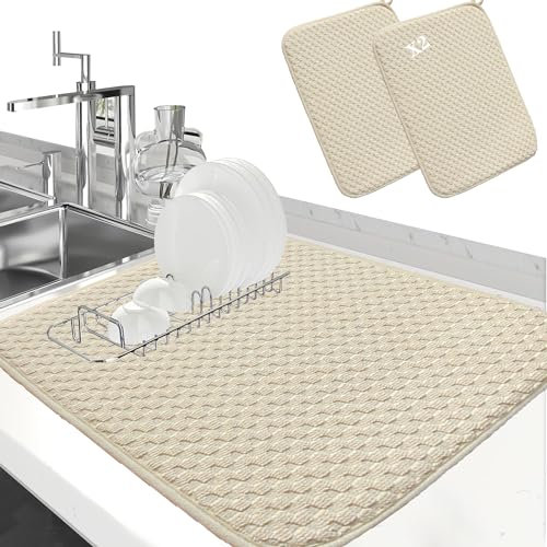 LIBRNTY 2 pezzi Tappetino scolapiatti assorbente,Tappetino Per Asciugare piatti,Tappetino spugna cucina,tappetino assorbente per lavare bicchieri,piatti e tazze,lavello e stoviglie 30 x 40 cm