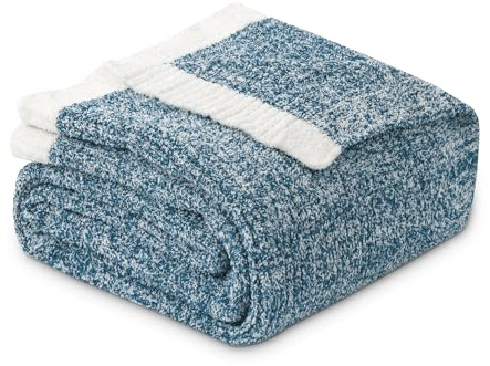MH MYLUNE HOME Ultramjuk ribbad filt för soffa 152 x 203 cm lyxig supermysig fluffig mikrofiberfilt plysch varm vändbar överkastfiltar för bäddsoffa - blå 152 x 203 cm