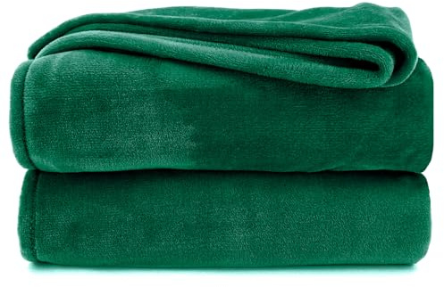 Plaid douillet en flanelle chaud Oekotex - Plaid de dessus de lit - Plaid de canapé sans peluche - Couverture en polaire Super Soft XXL - 220 x 240 cm - Type 380 - Vert forêt
