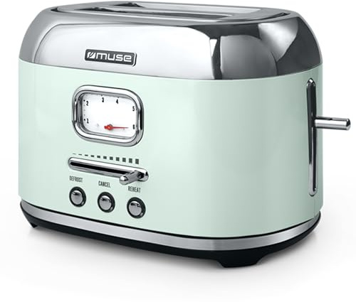Muse Retro Toaster, 2 Scheiben, 6 Bräunungsstufen, analoge Anzeige, beleuchtete Tasten, Krümelschublade, pastell grün