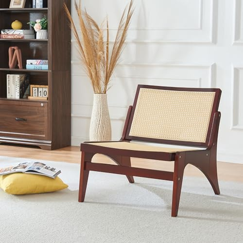 Panana PE Rattan Look Wooden Armchair, Tub Chair, Rubberwood Legs for Living Rooms, Bedrooms, Lounges, Sunrooms (Walnut,armless, chair only,without seat pad and back)