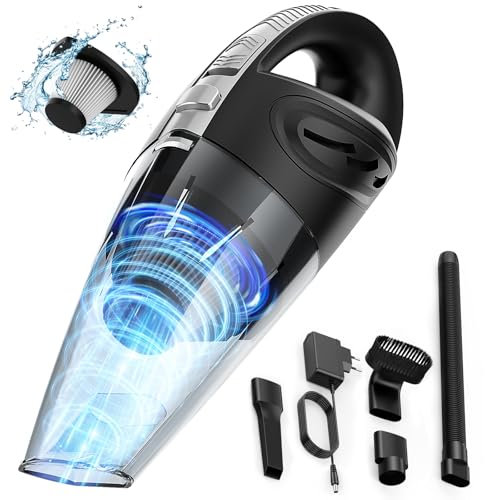Aspirador de Mano, 120W Aspiradora de Mano sin Cable, Mini Aspiradora Portátil Recargable de Mano Inalámbrica, Aspiradora de Coche Potente con Filtros y accesorios para DoméSticas Coche y Mascotas