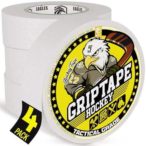 EAGLES 4 Pack Hockey Tape Black, White or Clear Multipurpose Durable Cloth or PVC Tape Roll - Strong Adhesive - Hokey Sports Gifts, Accessories, Equipment, Gear