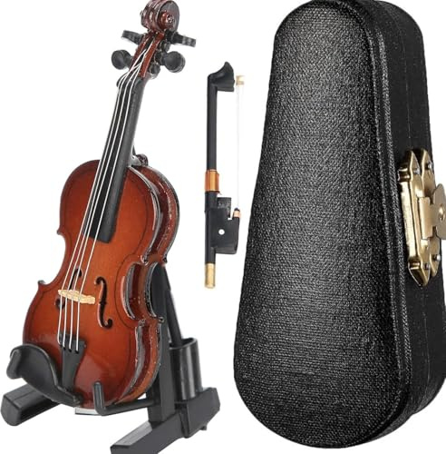 Kodrily 1 piccolo violino, mini violino in tiglio, violino in miniatura con custodia e base, piccolo violino scherzo, strumenti musicali portatili in miniatura con corda per la decorazione della casa