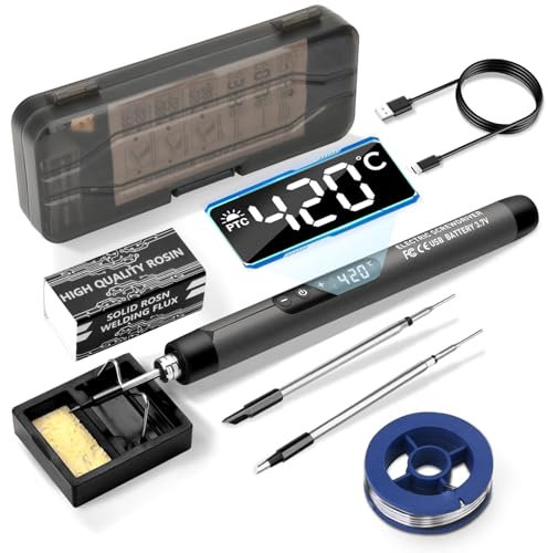 diymore Soldador Estaño,Kit de Soldador Inalámbrico Recargable por USB,Soldadores de Estaño con Temperatura Ajustable 260-420°C y Pantalla Led Digital