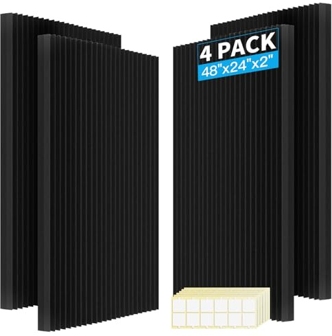 4 PCS Acoustic Panels,48''X24''X2'' Soundproof Foam Wall Panels,High Density Fireproof Noise Cancelling Foam Studio Foam Panel,Noise (Black-4 Pack)