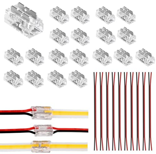 ENQIMAOYI Conectores de luz LED COB, 20 conectores de tira LED 9 en 1 de 5 mm, 2 pines, 9 tipos de métodos de conexión, conector de luz de cinta, forma L-T-X para tira LED IP20 COB de 5 mm de un solo