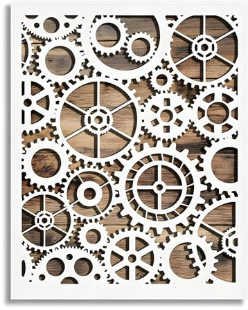 Steampunk Gears Stencil, 8.5 x 11 Inch Reusable Template for Painting Walls Fabric Furniture & DIY Crafts