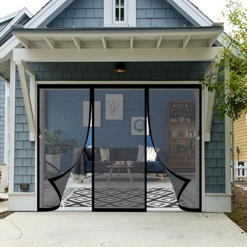 Magnet Fliegengitter Tür Vorhang 187 x 210 cm Ohne Bohren mit Stärkere Magneten, Insektenschutzgitter Magnet Fliegengitter Tür für Balkontür/Terrassentür, Schwarz