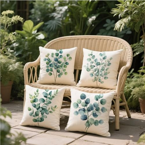 Cuscini da Esterno Impermeabili pianta Europa settentrionale, Set di 4 Cuscini per Divano 35 x 35 cm, Velluto Resistenti Alle Intemperie Cuscino, Cuscino Divano Decor, per Giardino Soggiorno ed-528