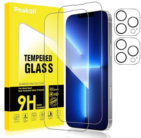 Pnakqil Pellicola Vetro Temperato per iPhone 13 Pro con Protezione Fotocamera,Vetrino Prottetiva Ultra Resistente Anti Graffio HD Chiaro Senza Bolle 9H Grado Militare Screen Protector,2+2 Pezzi