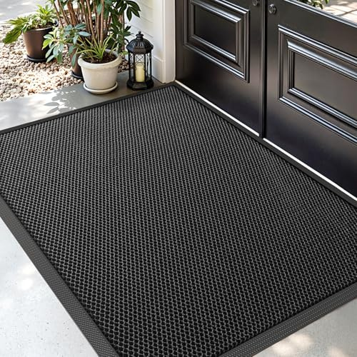 DEXI Felpudo Entrada Casa 90 x 150 cm, Alfombra Antideslizante, Atrapa Suciedad y Barro, Fácil de Limpiar, Impermeable Alfombrillas para Puerta de Interior y Exterior, Balcón, Jardín, Negro