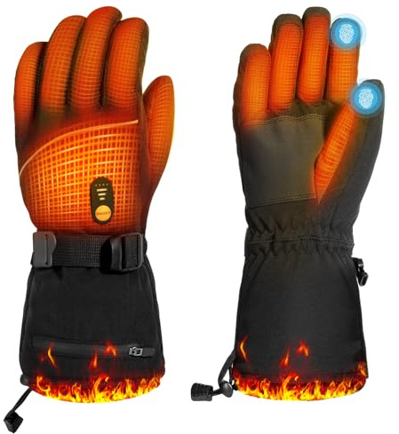 Minthouz Beheizbare Handschuhe für Damen Herren, 7.4V 3000 mAh Beheizbare Handschuhe mit Akku mit 6 Lagiger Schale, 3 Heizstufen, Touchscreen für Pendeln, Autofahren und Outdoor Sport（L）