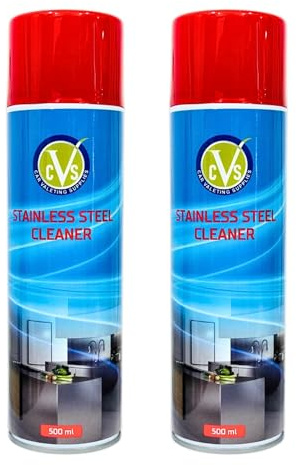 CVS2020.COM Stainless Steel Cleaner & Polish Spray Aerosol 500ml- Shines and Protects & Stainless Steel Restorer | Ideal For Fridges, Sinks, Kitchen Appliances | Removes Dirt, Grease and Fingermarks