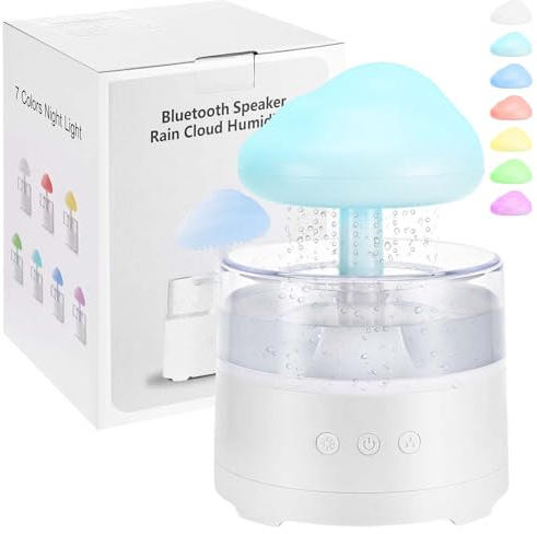 Nuages De Pluie Humidificateur D'air 400 ml, 3 Modes Pluie/Veilleuse 7 Couleurs, Simuler la Chute de Gouttes de Pluie, Aide à Dormir Et à Se Détendre