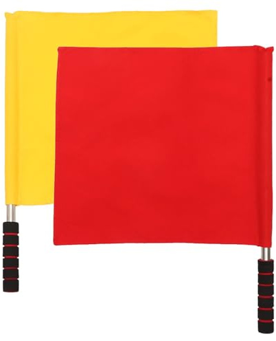 GARVALON 2 pezzi Bandiere Segnaletiche per Arbitro Rosso e Giallo con Manico Antiscivolo Bandiere di Sicurezza per Gare Sportive e Segnalazione Campo Leggero e Resistente per Uso