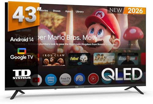 TD Systems - Smart TV 43 Pulgadas 4k QLED, Android 14 GTV, Television TDT HD, Modelo 2026, Televisor con 3 años de garantía - PRIME43C21GLQ