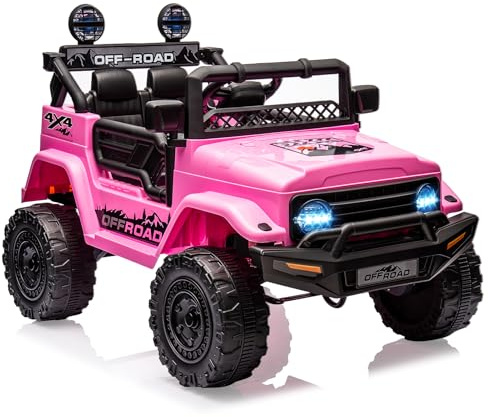Voiture Électrique Enfant 12V, Quad Électrique pour Enfant, Suspension à Ressort, Ceinture De Sécurité, Lumières LED, sans Fil, MP3/USB/TF, 3 Vitesses, 3-8 Ans, Rose