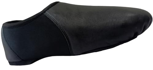 ROARMAX Black Jazz Shoes Size 6 UK - Genuine Leather and Neoprene (NP-02-BLK) Split Sole with Elastic Top - Flexible Lightweight Dance Shoes for Women