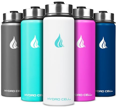 HYDRO CELL Stainless Steel Water Bottle with Straw & Wide Mouth Lids (24oz) - Keeps Liquids Perfectly Hot or Cold with Double Wall Vacuum Insulated Sweat Proof Sport Design (White 24oz)
