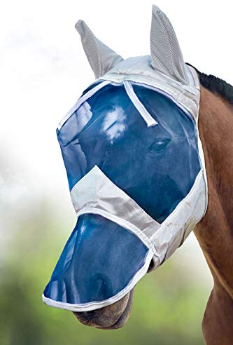 Harrison Howard CareMaster Maschera Anti-Mosche per Cavallo UV Protezione Pieno Volto Argento/Blu(M; Cob)