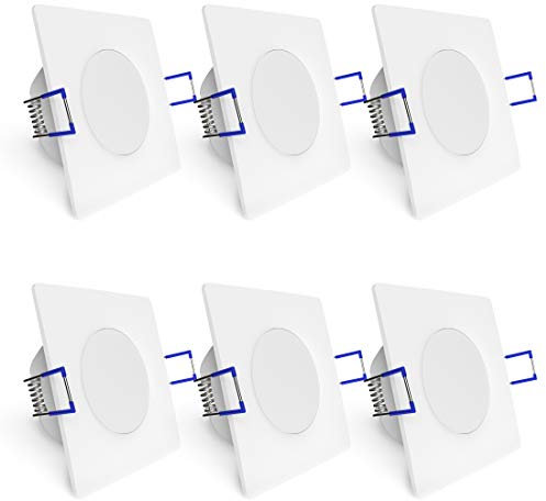 linovum WEEVO 6 focos empotrables para baño LED regulables – 6,5 W blanco neutro – IP44 resistente al agua – Lámpara de techo cuadrada 230 V extra plana