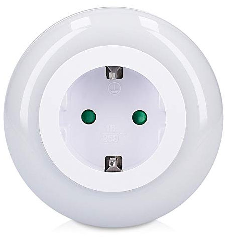 GRUNDIG LED Nachtlicht Orientierungslicht rund - Zwischenstecker mit Helligkeitssensor - Steckdosenlampe zur Orientierung in Flur Keller Treppenhaus