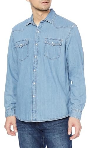 Amazon Essentials Camicia in Denim a Maniche Lunghe Regular Fit Uomo, Blu Chiaro, XL
