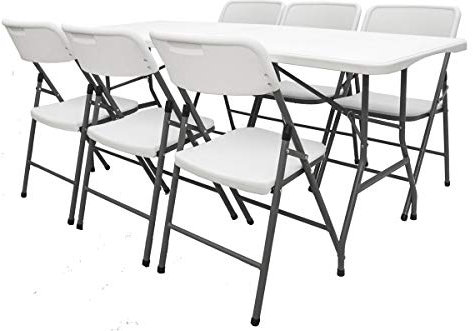 AMANKA Ensemble de Meubles de Jardin - Table de 180 cm avec 6 chaises Sièges pliants Blanc imperméable
