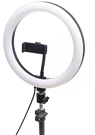 iggual - Aro de Luz Anillo LED de 10 Pulgadas - Incluye Trípode - Conexión Cable USB de 2 Metros - Medidas: 25,6x25,8x3,6 cm