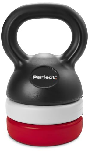 Perfect Kettlebell Regolabile con 7 Pesature (1,4-5,4 kg), Impugnatura Ergonomica, Base Piatta per Stabilità e Conservazione, Perfetto per Allenamenti di Forza a Casa