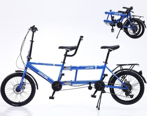 YXWJ Vélo Tandem Classique - Ville du vélo Pliant en Tandem, vélo de Plage Adulte Pliable pour Adulte ajusté 7 Vitesses, Famille 3 Places,Bleu