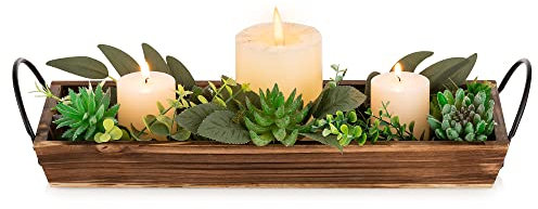 Bandeja larga y estrecha de madera para velas: bandejas decorativas Hanobe soporte rectangular para velas para decoración del hogar, bandeja de centro de mesa, cafetería, sala de estar